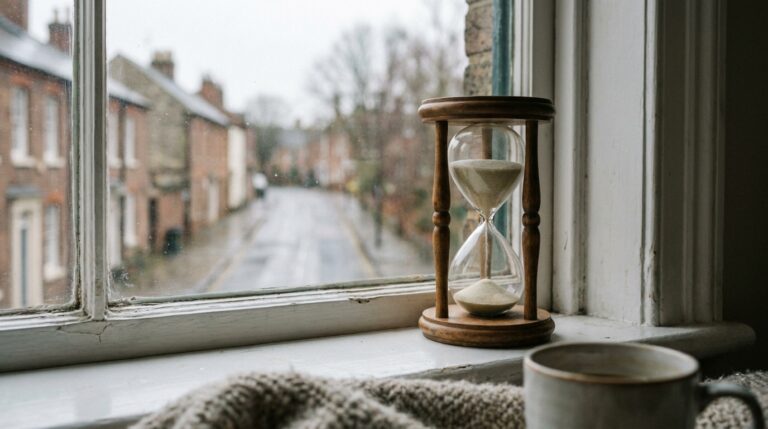 Hourglass on a windowsill in soft light